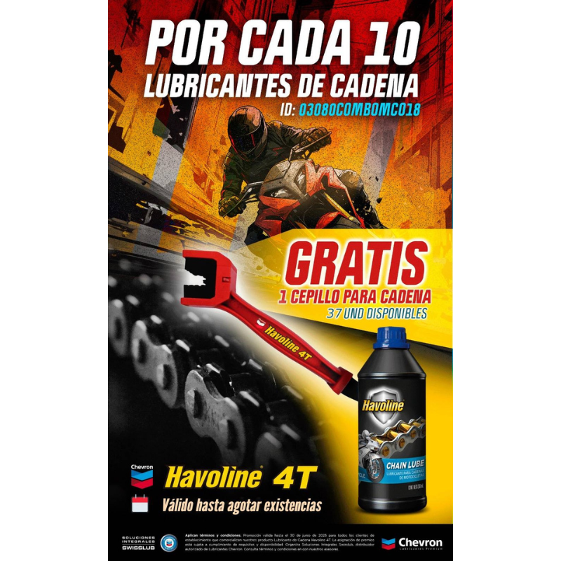 KIT HAVOLINE 4T - X10 LUBRICANTES PARA CADENA GRATIS CEPILLO